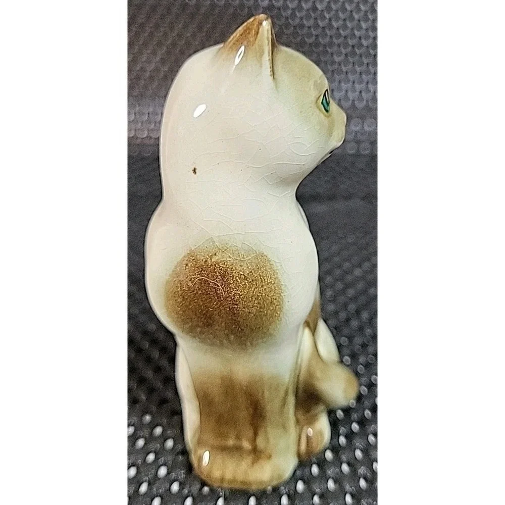 Vtg MCM Ceramic Siamese Cats Salt Pepper Figurines Turquoise Color Eyes Japan